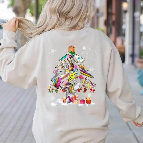 Paintbrush Christmas Tree Decor Xmas For Artist Art Teacher For Men Women Women's Sweatshirt Back Print - teacherstshirts.com CA