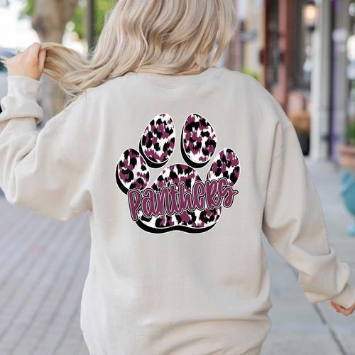 Panthers Paw Print Leopard Maroon Panther Pride Teacher Women's Sweatshirt Back Print - teacherstshirts.com