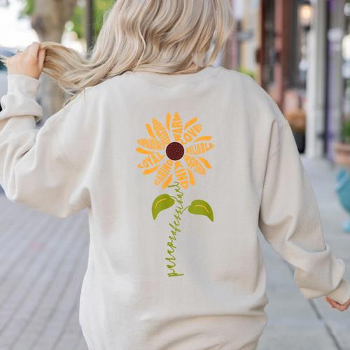 Paraprofessional Para Sunflower Teacher Back To School Women's Sweatshirt Back Print - teacherstshirts.com