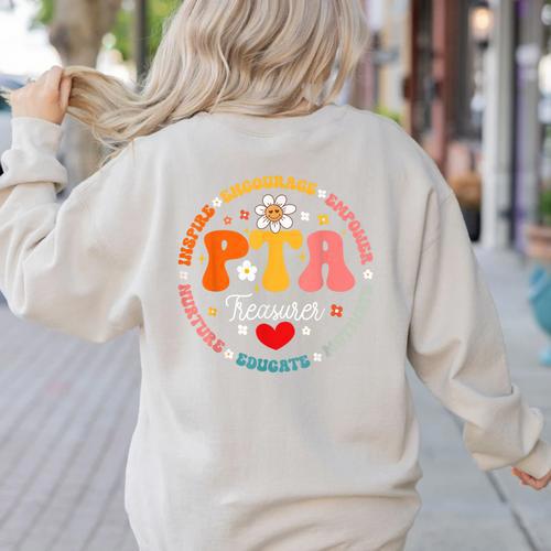 Parents Teacher Association Team Supporter PTA Treasurer For Men Women Girls Kids Women's Sweatshirt Back Print - teacherstshirts.com CA