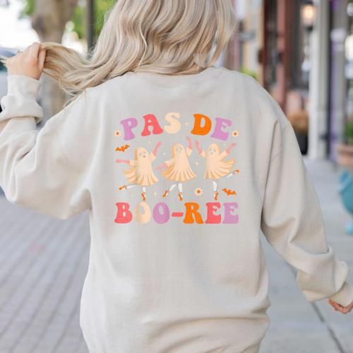 Pas De BOO-Rée Ballet Ghost Dancer Dance Teacher Halloween Women's Sweatshirt Back Print - teacherstshirts.com
