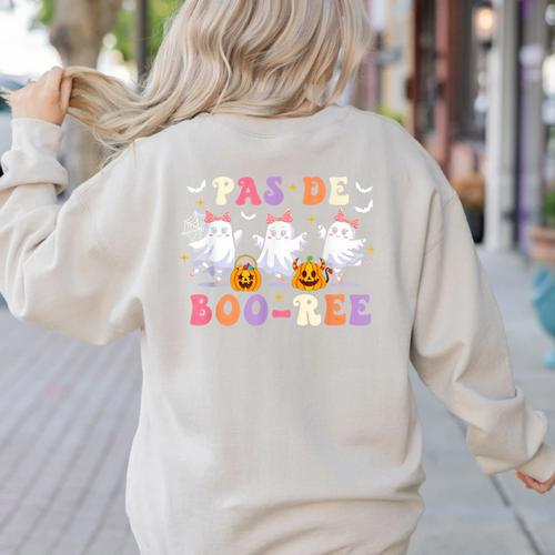 Pas De Boo-Ree Teachers Halloween Costume Ballet Dancers Women's Sweatshirt Back Print - teacherstshirts.com