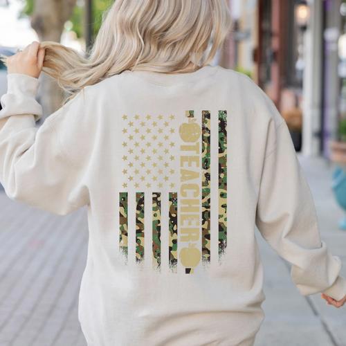 Patriotic Teacher American Flag Camouflage 4th Of July Camo Women's Sweatshirt Back Print - teacherstshirts.com AU