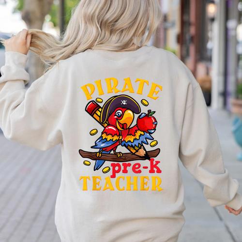Pirate Pre-K Teacher Preschool Halloween Women's Sweatshirt Back Print - teacherstshirts.com UK