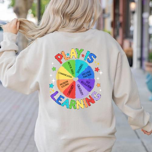Play Is Learning Teacher Kindergarten For Men Women Kids Women's Sweatshirt Back Print - teacherstshirts.com