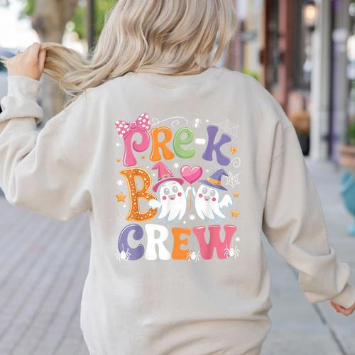 Pre-K Boo Crew Pre-K Teacher Student Kids Halloween Women's Sweatshirt Back Print - teacherstshirts.com AU