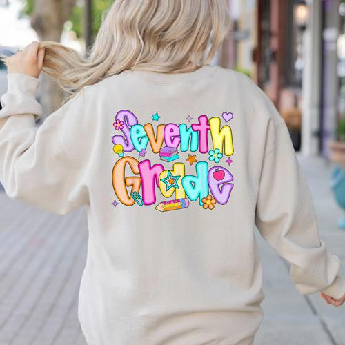 Preppy Seventh Grade Back To School 7th Grade Teachers Girls Women's Sweatshirt Back Print - teacherstshirts.com UK