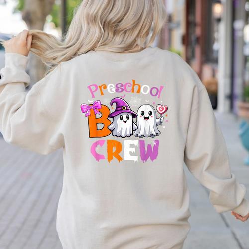 Preschool Boo Crew Preschool Halloween Costume Teacher Kid Women's Sweatshirt Back Print - teacherstshirts.com UK