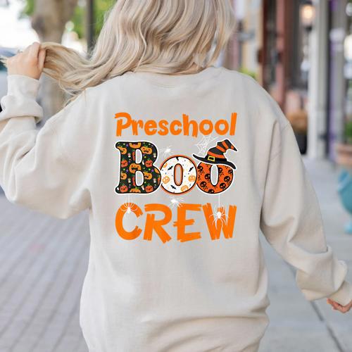 Preschool Boo Crew Halloween Teachers Students Costume Women's Sweatshirt Back Print - teacherstshirts.com AU