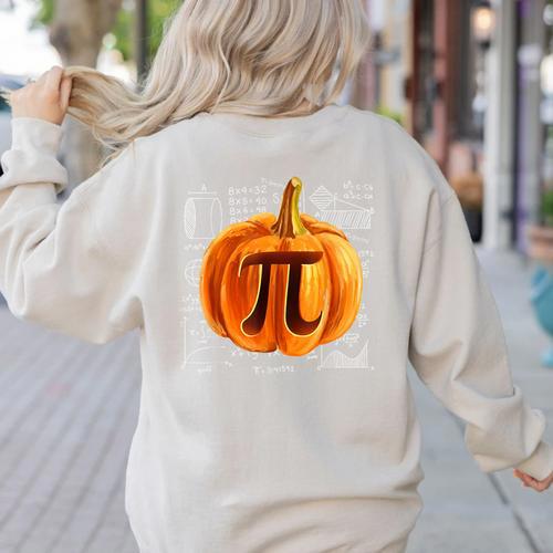 Pumpkin Pie Halloween Thanksgiving Math Teacher Pi Day Women's Sweatshirt Back Print - teacherstshirts.com CA