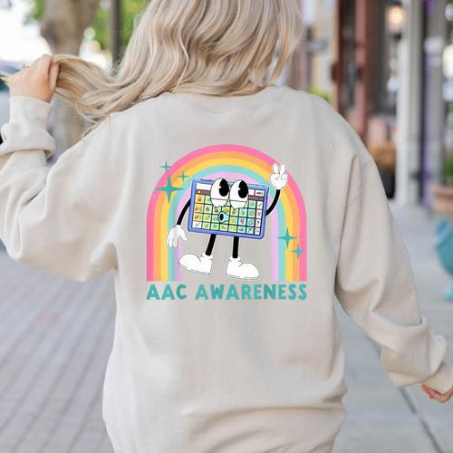Rainbow AAC Awareness Month SPED Teacher SLP Communication Women's Sweatshirt Back Print - teacherstshirts.com