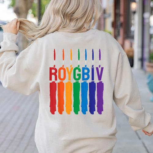 Rainbow Roygbiv Kids Artist Costume Art Teacher Women's Sweatshirt Back Print - teacherstshirts.com CA