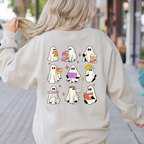 Read More Books Spooky Teacher Halloween Ghost Reading Book Women's Sweatshirt Back Print - teacherstshirts.com AU