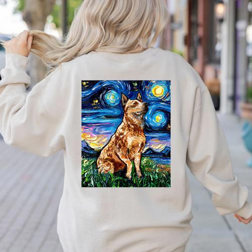Red Heeler Starry Night Cattle Dog Colorful Art By Aja For Men Women Girls Kids Women's Sweatshirt Back Print - Bostonterriersmerch.com