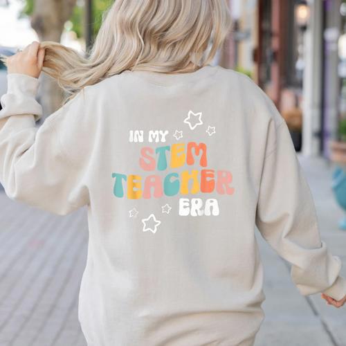 Retro Boho Math Science Professor In My STEM Teacher Era Women's Sweatshirt Back Print - teacherstshirts.com AU