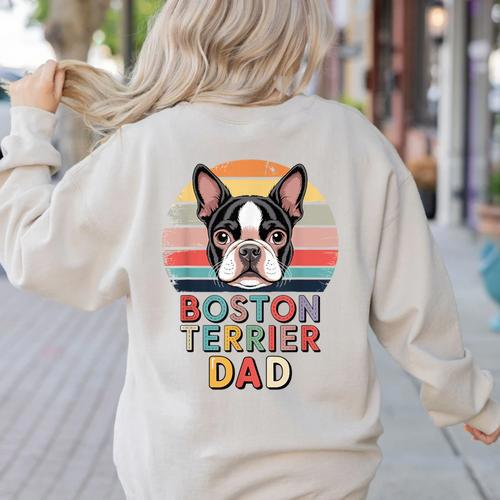 Retro Boston Terrier Dad Women's Sweatshirt Back Print - Bostonterriersmerch.com