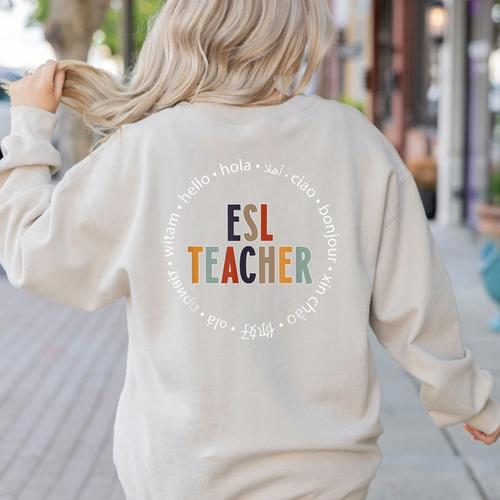 Retro ESL Teacher Teach Multilingual Learners Team Women's Sweatshirt Back Print - teacherstshirts.com AU