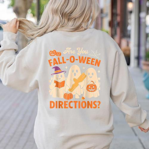 Retro Are You Fall O Ween Directions Ghost Teacher Spooky Women's Sweatshirt Back Print - teacherstshirts.com
