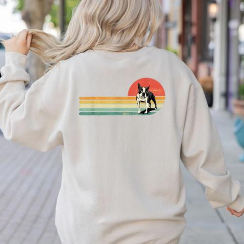 Retro Vintage Boston Terrier Dog Lover Boston Terrier Mom Women's Sweatshirt Back Print - Bostonterriersmerch.com