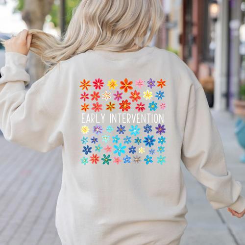 Retro Wildflower Early Intervention Teacher Interventionist Women's Sweatshirt Back Print - teacherstshirts.com DE