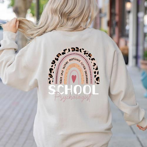 School Psych Teacher School Psychologist Leopard Rainbow Women's Sweatshirt Back Print - teacherstshirts.com