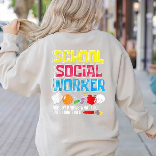 School Social Worker Teacher Caseworker Public Servant LSW Women's Sweatshirt Back Print - teacherstshirts.com