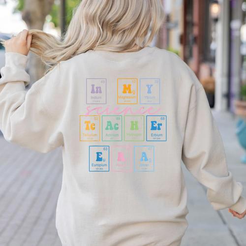 In My Science Teacher Era Science Teacher Women's Sweatshirt Back Print - teacherstshirts.com CA