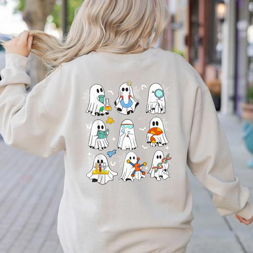Science Teacher Ghost Laboratory Halloween Teacher Women's Sweatshirt Back Print - teacherstshirts.com AU