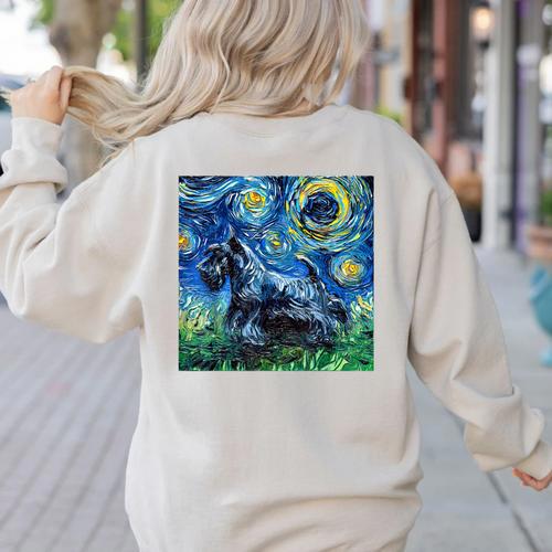Scottish Terrier Starry Night Scotty Dog Art By Aja Women's Sweatshirt Back Print - Bostonterriersmerch.com