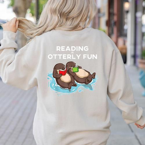 Sea Otter Book Reading Shirt For Bookworm Teachers Women's Sweatshirt Back Print - teacherstshirts.com UK