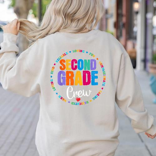 Second Grade Crew 2nd Back To School Teacher Team Squad Women's Sweatshirt Back Print - teacherstshirts.com CA