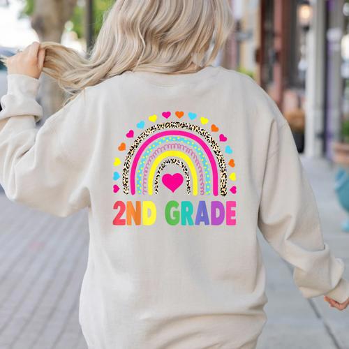 Second Grade Rainbow Girls Boys Teacher Team 2nd Grade Squad Women's Sweatshirt Back Print - teacherstshirts.com