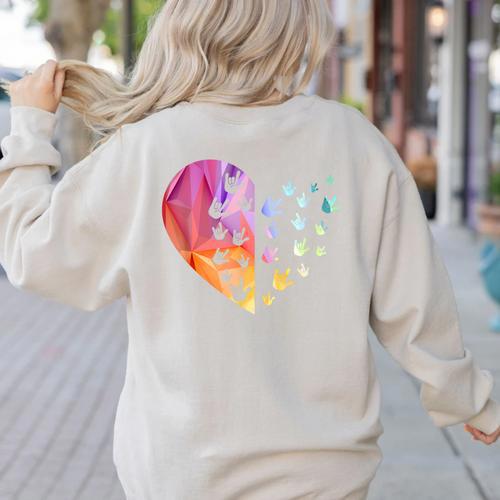 Sign Language Heart ASL For Deaf Teacher Women's Sweatshirt Back Print - teacherstshirts.com UK