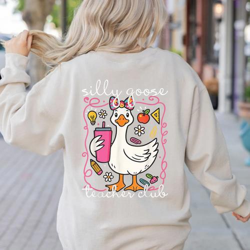 Silly Goose Teacher Club Animal Lover Groovy Teacher Women's Sweatshirt Back Print - teacherstshirts.com UK