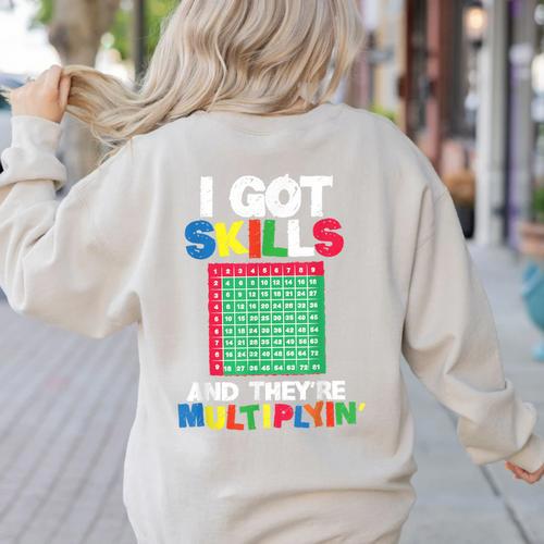 I Got Skills They'Re Multiplying Shirt Math Teacher Women's Sweatshirt Back Print - teacherstshirts.com