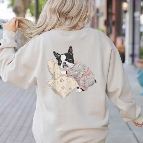 Sleepy Boston Terrier Pajama Men Women Kids Women's Sweatshirt Back Print - Bostonterriersmerch.com