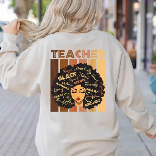 Smart Teacher Afro Girl Melanin African American Wowen Women's Sweatshirt Back Print - teacherstshirts.com UK
