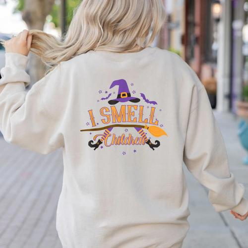 I Smell Children Wicked Cute Kindergarten Teacher Halloween Women's Sweatshirt Back Print - teacherstshirts.com AU