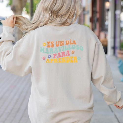 Spanish Teacher Dual Language Bilingual Teacher Cute Preppy Women's Sweatshirt Back Print - teacherstshirts.com CA