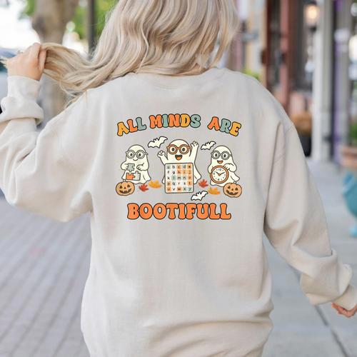 Special Education All Minds SPED Teacher Ghost Halloween Women's Sweatshirt Back Print - teacherstshirts.com AU