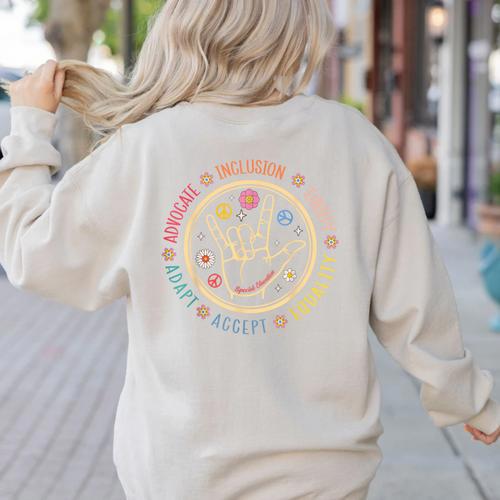 Special Education SPED Teacher IEP Advocate Inclusion Autism Women's Sweatshirt Back Print - teacherstshirts.com DE