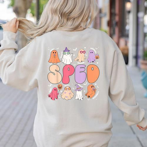 Special Education Teacher Ghosts Halloween SPED Teacher Women's Sweatshirt Back Print - teacherstshirts.com DE