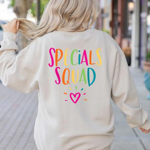 Specials Squad Art Music PE Tech Gym Teacher Team Women's Sweatshirt Back Print - teacherstshirts.com CA