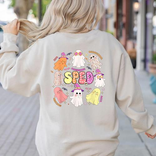 SPED Teacher Halloween Spooky Special Education Team Men Women Kids Women's Sweatshirt Back Print - teacherstshirts.com