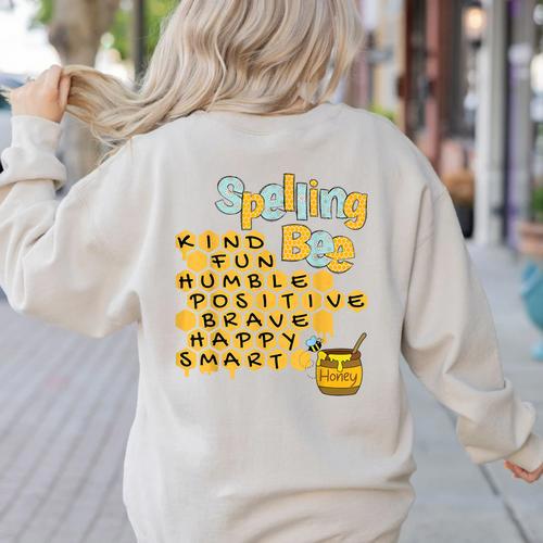 Spelling Bee Kind Positive Kindness Women Teacher Women's Sweatshirt Back Print - teacherstshirts.com DE