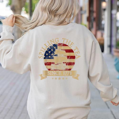 Spilling The Tea Since 1773 Vintage Us History Teacher Women's Sweatshirt Back Print - teacherstshirts.com DE