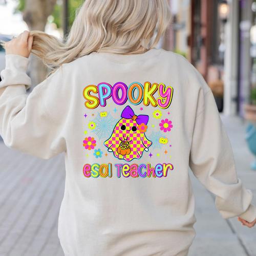 Spooky ESOL Teacher Halloween ESOL Teaching Coquette Women's Sweatshirt Back Print - teacherstshirts.com UK