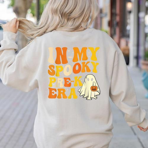 In My Spooky PRE-K Teacher Era Halloween Costume Tee Women's Sweatshirt Back Print - teacherstshirts.com
