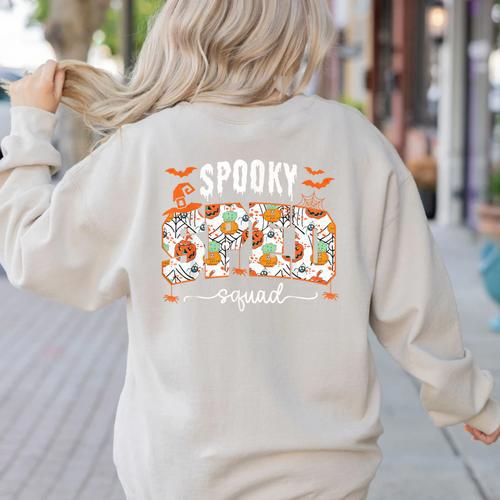 Spooky SPED Squad Special Education Teacher Halloween Ghost Women's Sweatshirt Back Print - teacherstshirts.com DE