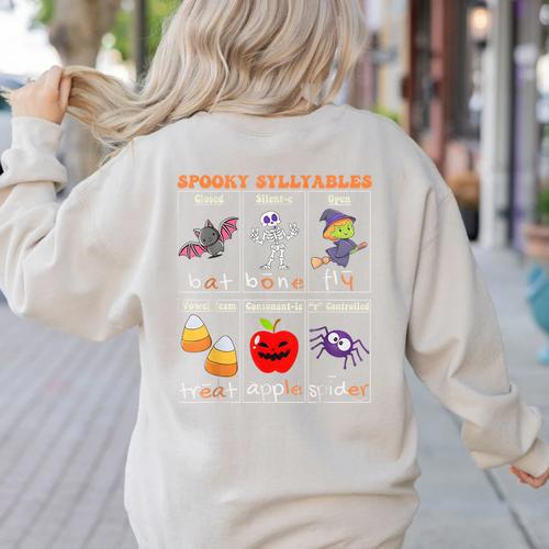 Spooky Syllables Halloween Teacher Student Education Women's Sweatshirt Back Print - teacherstshirts.com AU